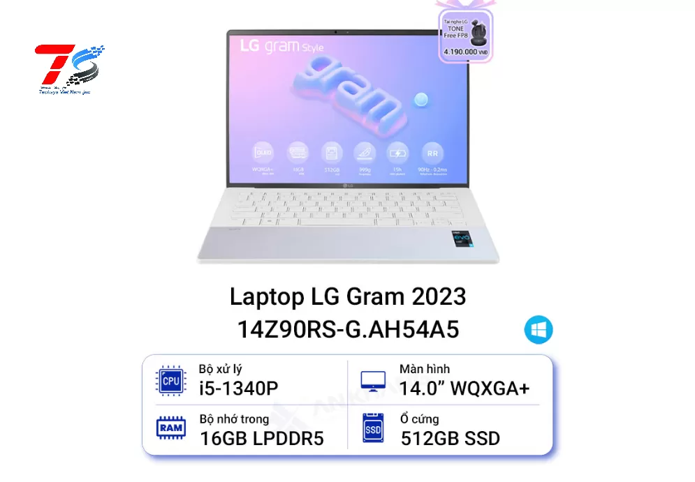 Laptop LG Gram Style 2023 14Z90RS-G.AH54A5 (Core i5-1340P | 16GB | 512GB |14-inch WQXGA+ | Win 11 | Trắng)